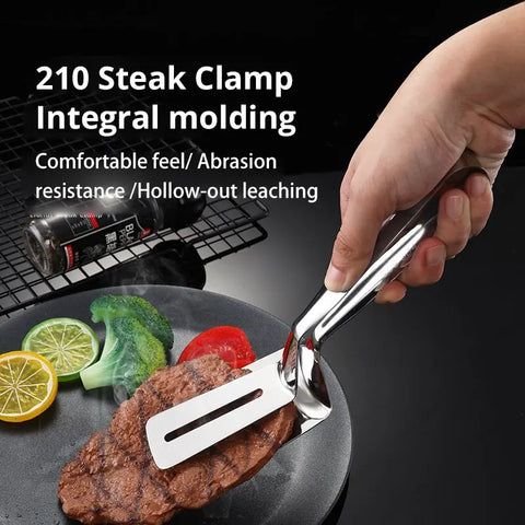 Stainless Steel Steak & BBQ Clip Multi-Purpose Kitchen Tongs for Cooking and Grilling