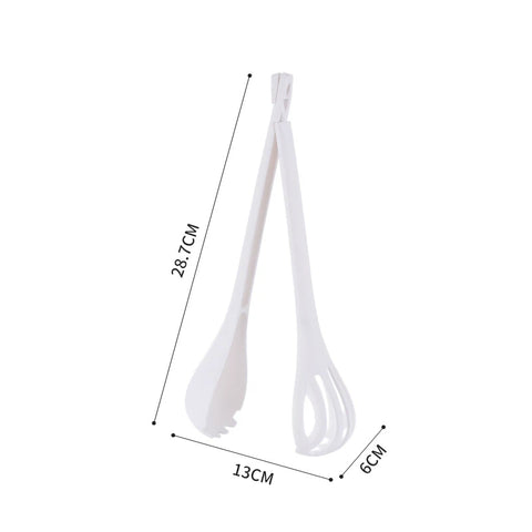 Removable Long-Handled Pasta Clips 3-in-1 Food Tongs, Egg Beater & Cream Mixer