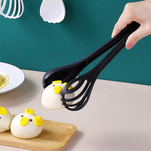 Removable Long-Handled Pasta Clips 3-in-1 Food Tongs, Egg Beater & Cream Mixer