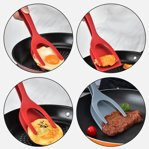 2-in-1 Egg Flipper Spatula – Non-Stick Silicone Tongs for Cooking