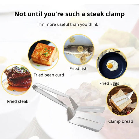 Stainless Steel Steak & BBQ Clip Multi-Purpose Kitchen Tongs for Cooking and Grilling