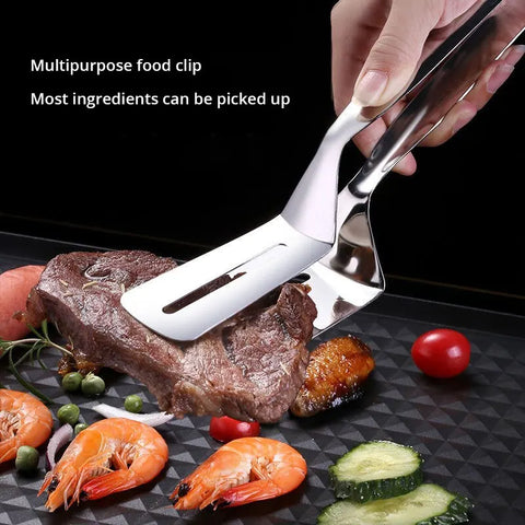 Stainless Steel Steak & BBQ Clip Multi-Purpose Kitchen Tongs for Cooking and Grilling