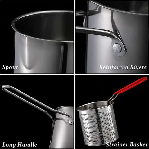 Stainless Steel Deep Fryer Pan with Strainer Basket – Multi-Purpose Kitchen Fryer