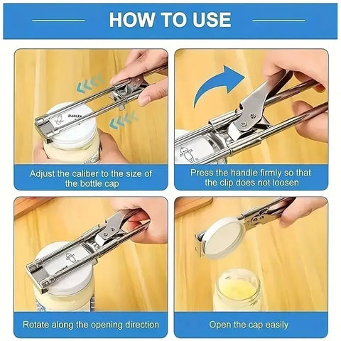 Adjustable Multi-Function Bottle Opener – Stainless Steel Jar & Can Opener for Kitchen Use