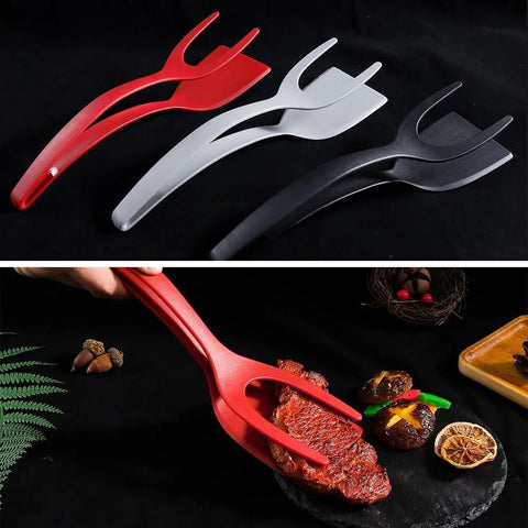 2-in-1 Egg Flipper Spatula – Non-Stick Silicone Tongs for Cooking