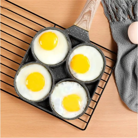 4-Hole Nonstick Omelette Pan – Multi-Section Breakfast Maker for Eggs Pancakes & Steak