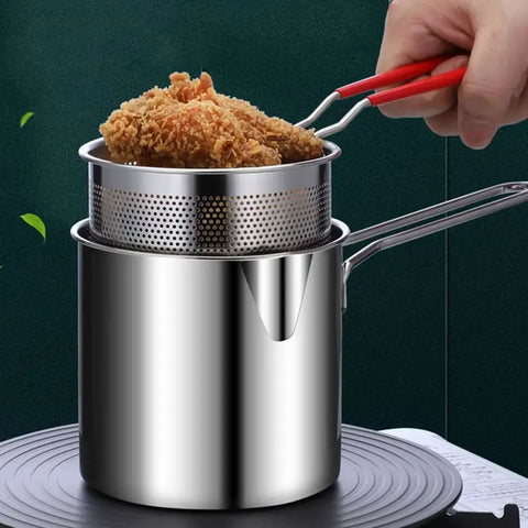 Stainless Steel Deep Fryer Pan with Strainer Basket – Multi-Purpose Kitchen Fryer