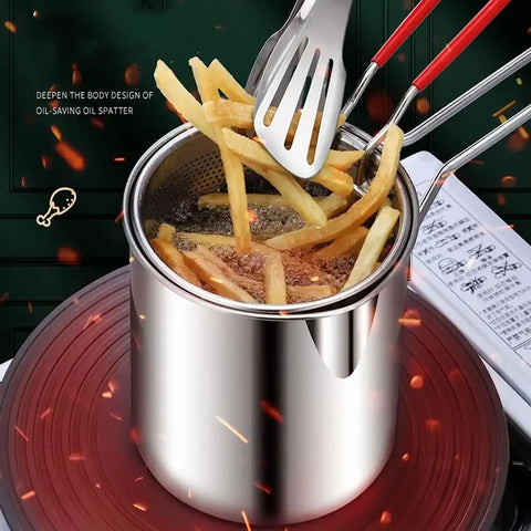 Stainless Steel Deep Fryer Pan with Strainer Basket – Multi-Purpose Kitchen Fryer