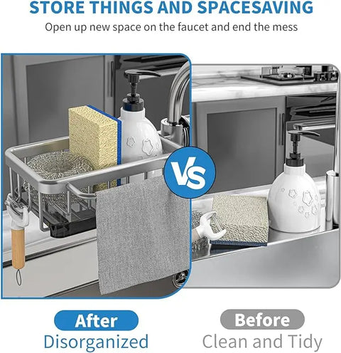 Kitchen Stainless Steel Sink Drainer Sponge Storage Faucet Rack