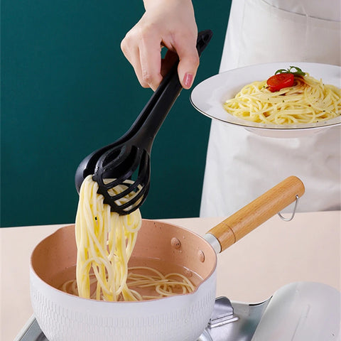 Removable Long-Handled Pasta Clips 3-in-1 Food Tongs, Egg Beater & Cream Mixer