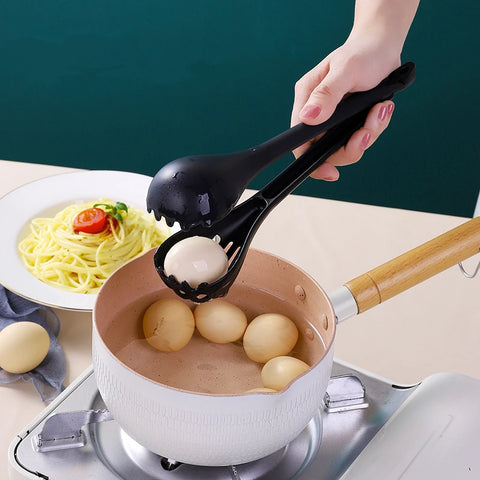 Removable Long-Handled Pasta Clips 3-in-1 Food Tongs, Egg Beater & Cream Mixer