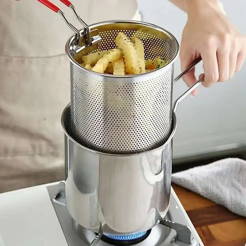 Stainless Steel Deep Fryer Pan with Strainer Basket – Multi-Purpose Kitchen Fryer